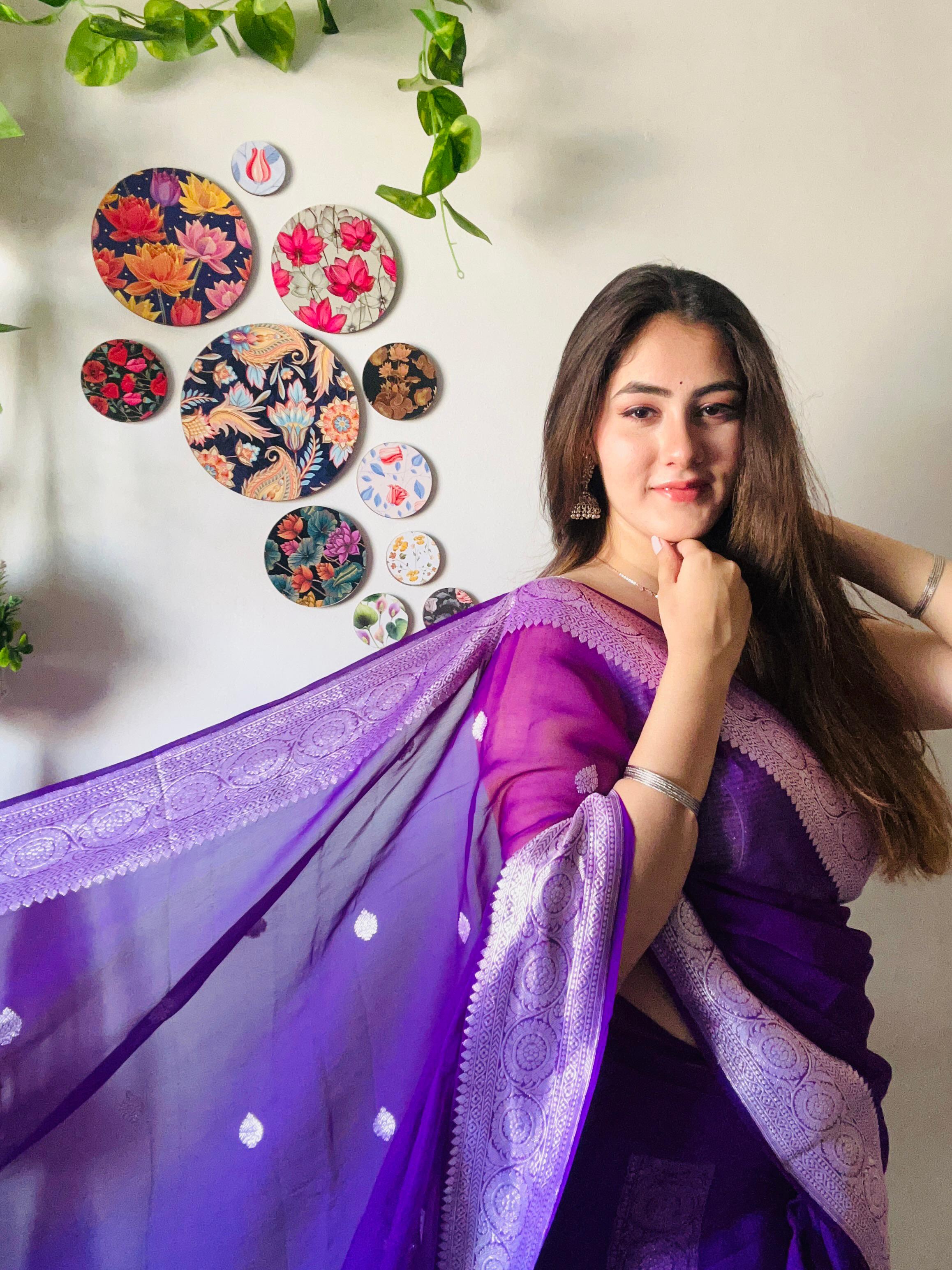 Purple Banarasi Khaddi Chiffon Saree