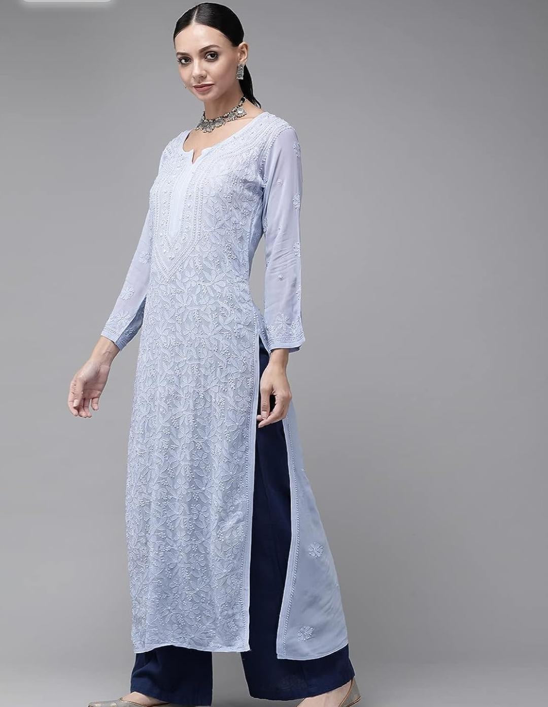 Chikankari Kurti in light blue