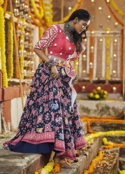 Blue Pink Navratri Lehenha Choli