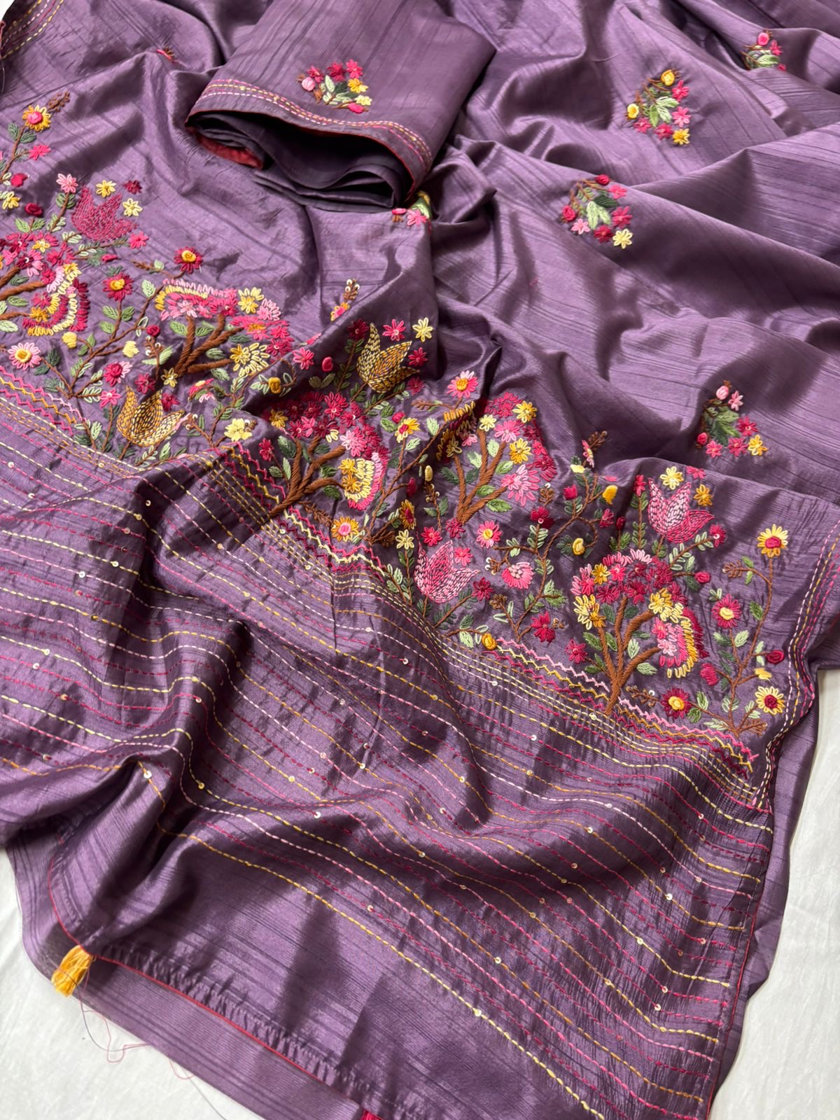 Soft Silk hand embroidered Saree