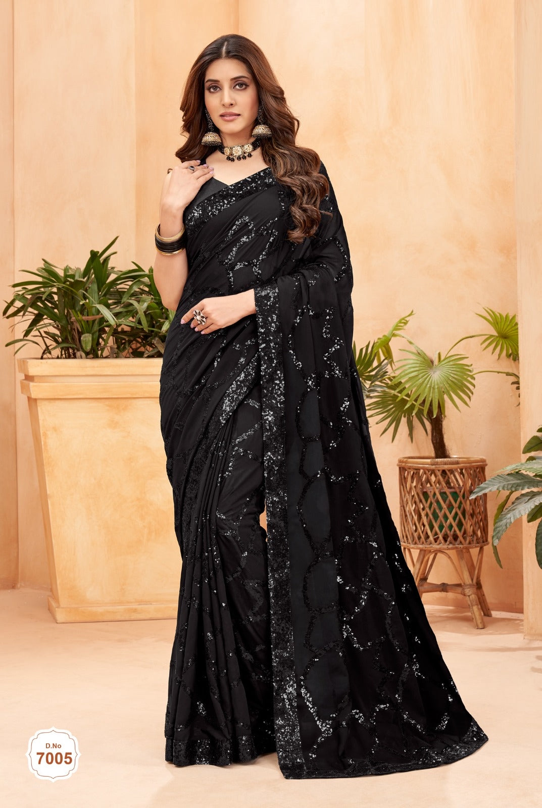 Black Sequins work georgette saree