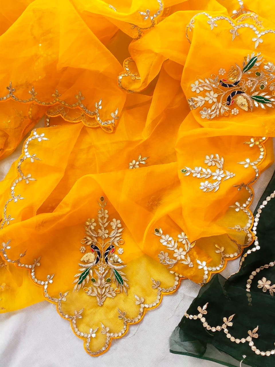 Yellow Organza Handwork Saree For Haldi