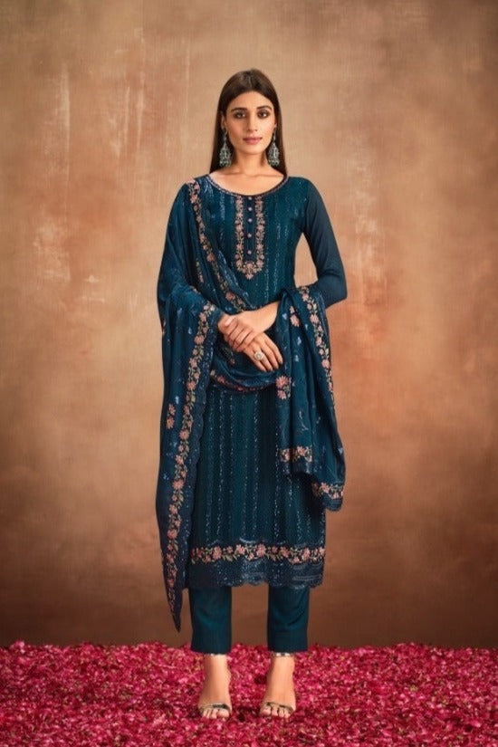 Trending sequins work salwar suit in sea green