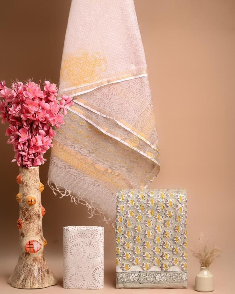 Padma- Cream Cotton Salwar Suit ( Unstitched)