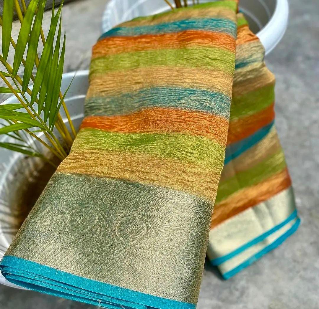 Celebrity Look Rainbow Tissue Saree