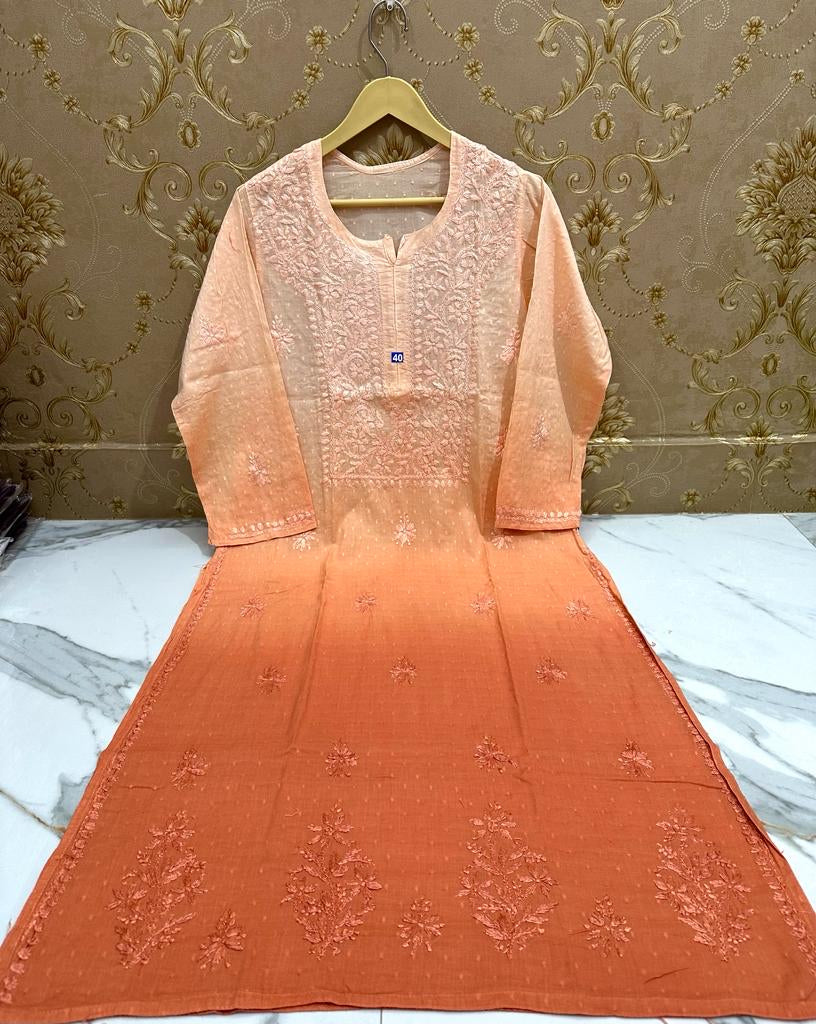 Premium chikankari shaded Kurti in orange