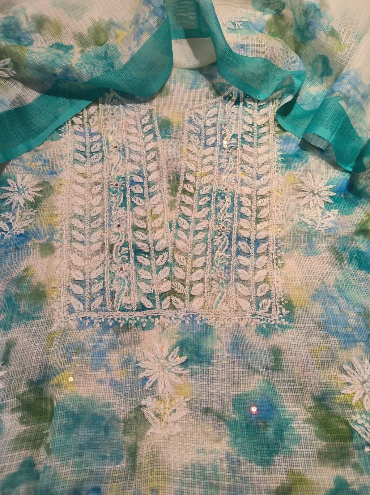 Kota embroidered Chikankari in grey blue