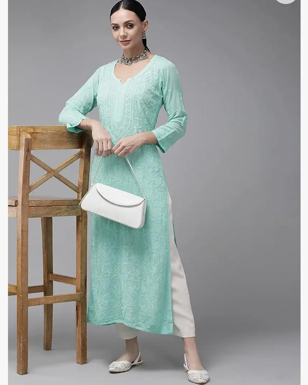 Chikankari Kurti in green