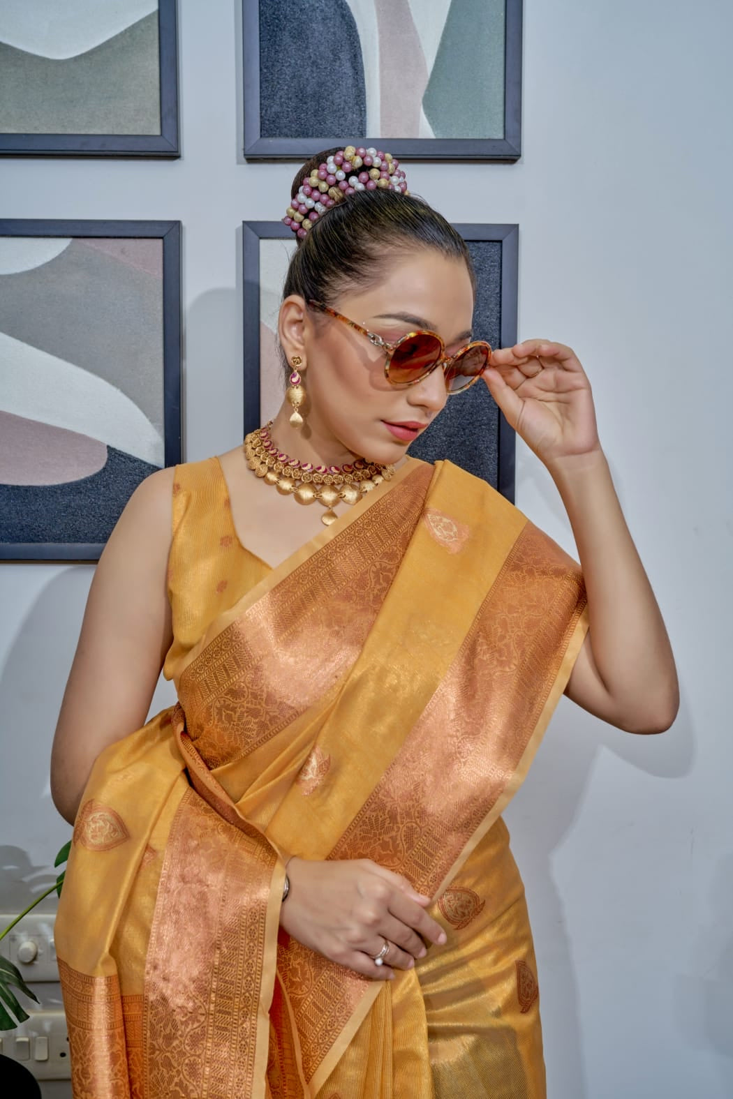 Pure tissue saree in mustard