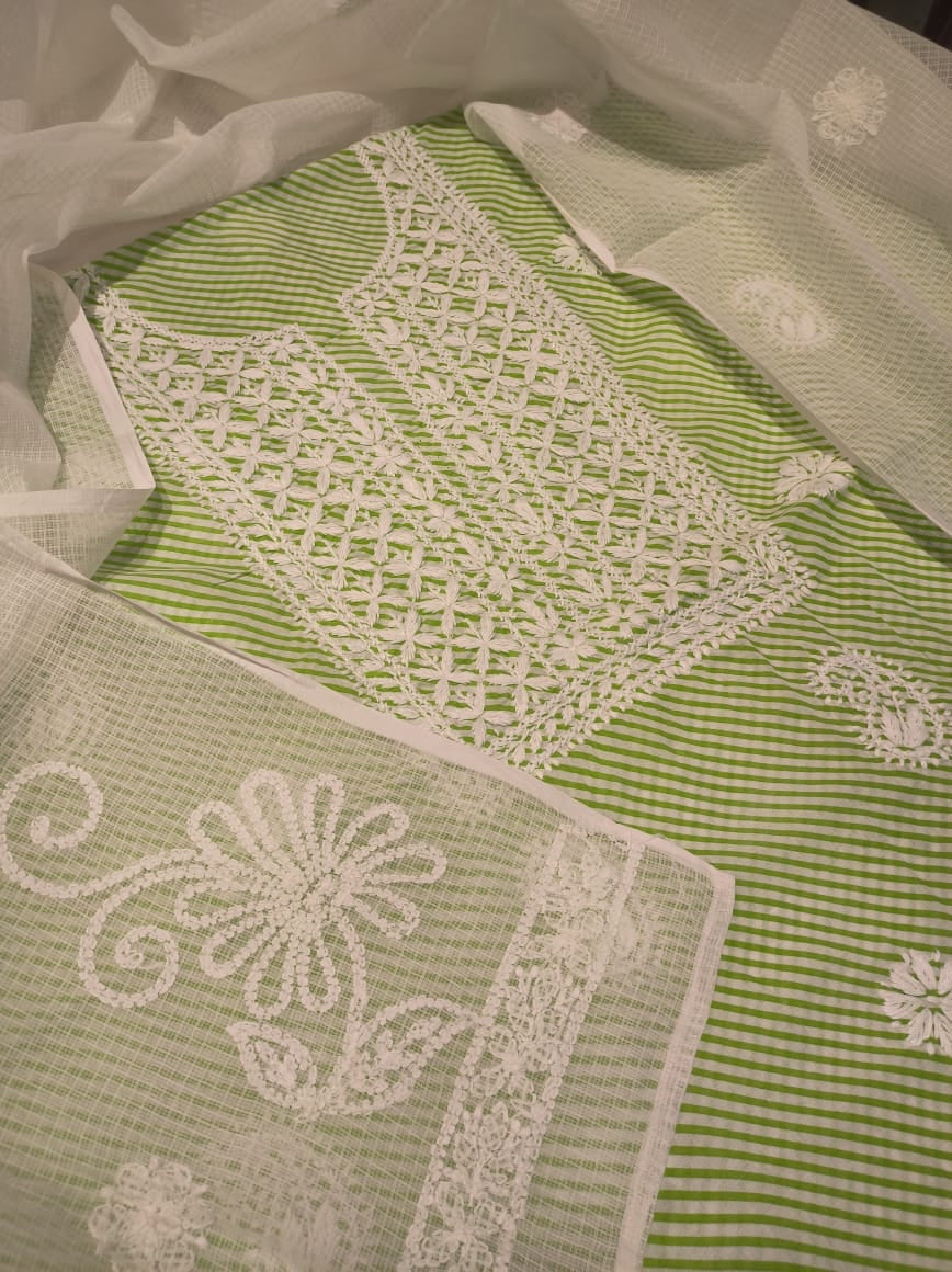 Light Green Chinkari Salwar kurti unstitched sEt
