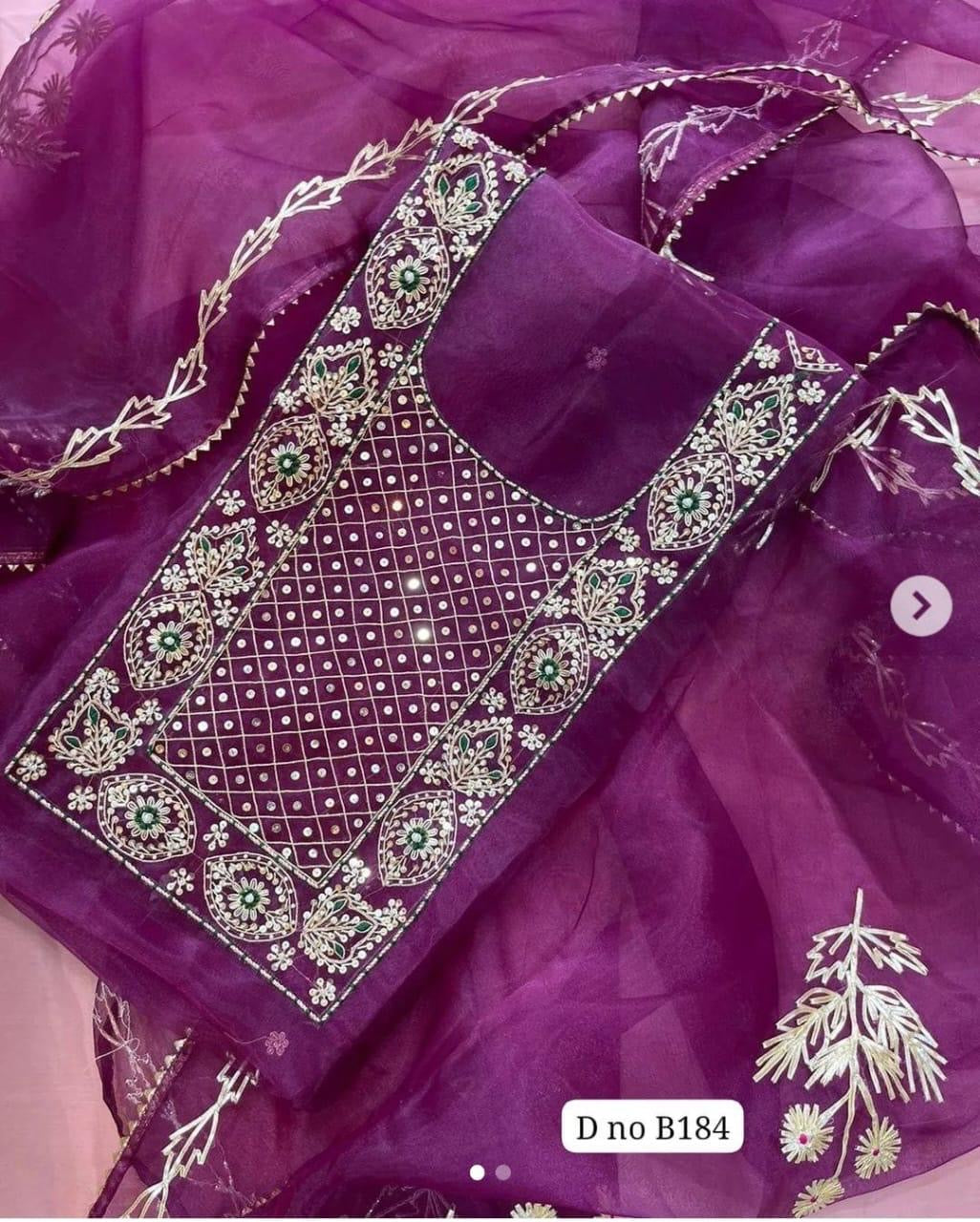 Wine Color Gota Patti Organza Suit