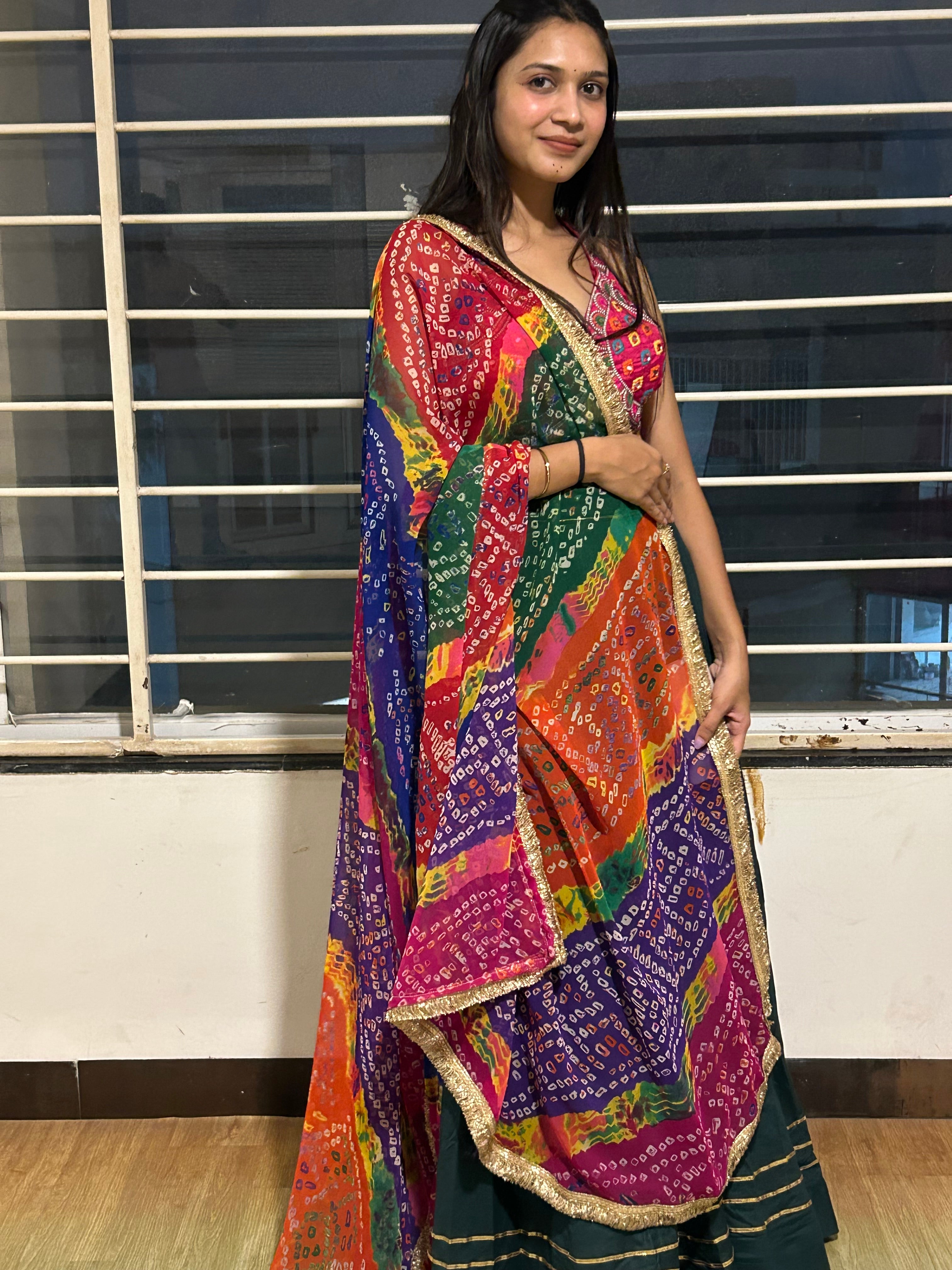 Multicolor Bandhani Gota Patti Chunri