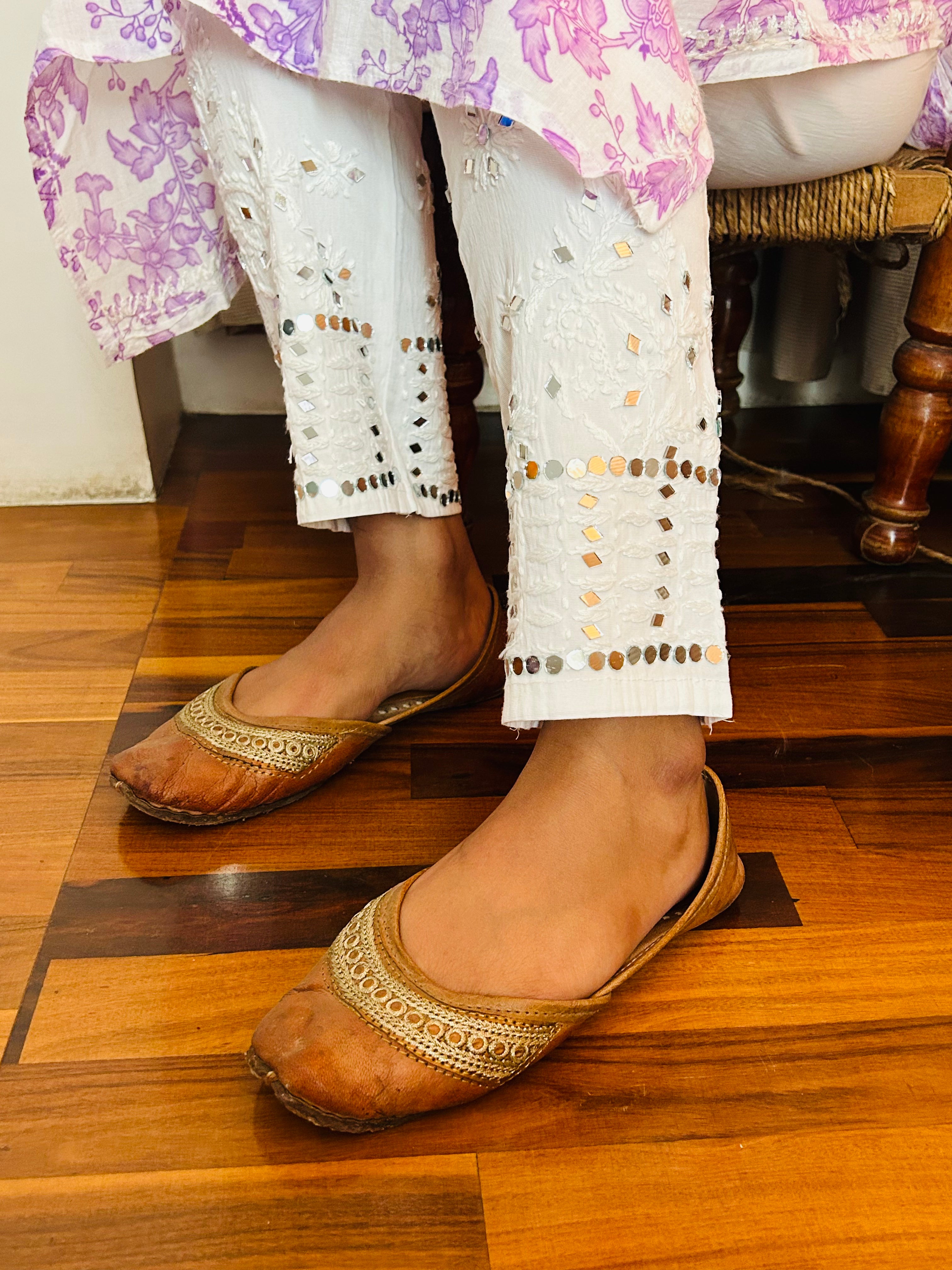 Chinkari straight pants with mirror work