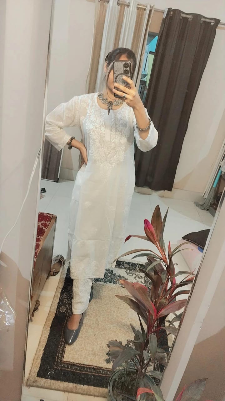 Trending white chikankari cotton kurti