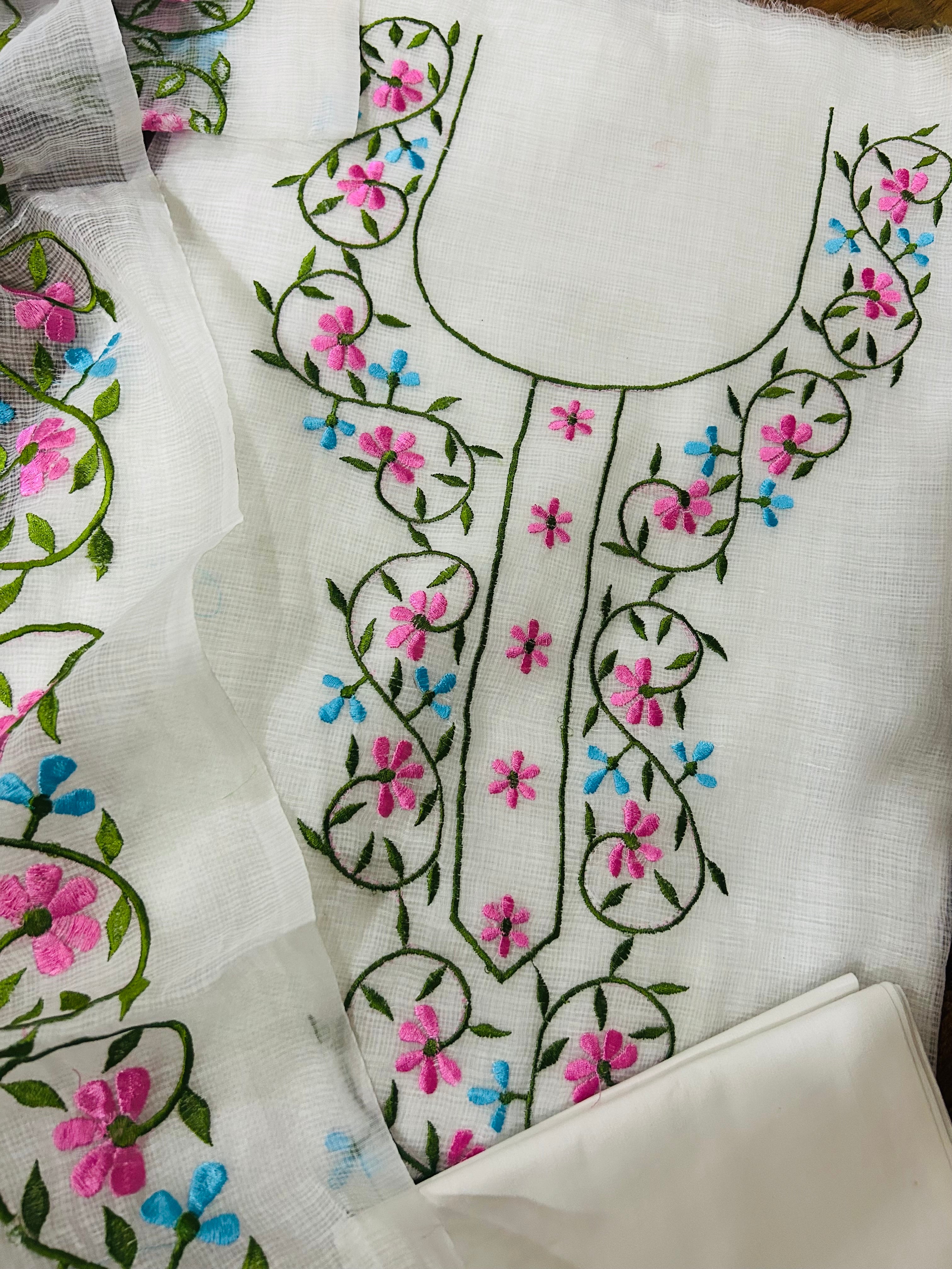 White embroidered Kota Doriya Suit