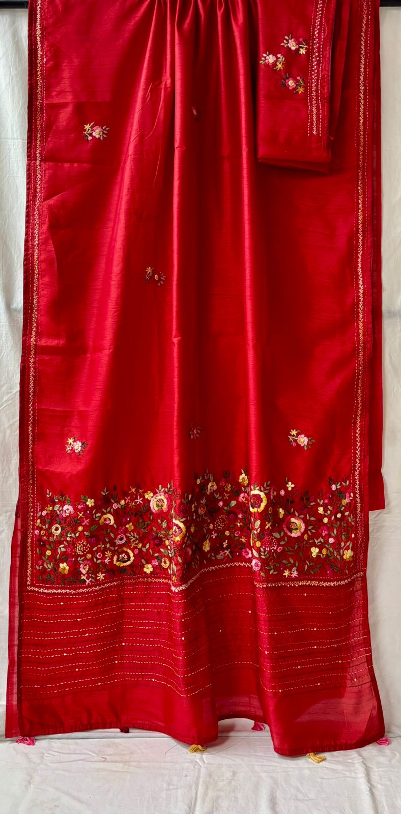 Red Soft Silk hand embroidered Saree