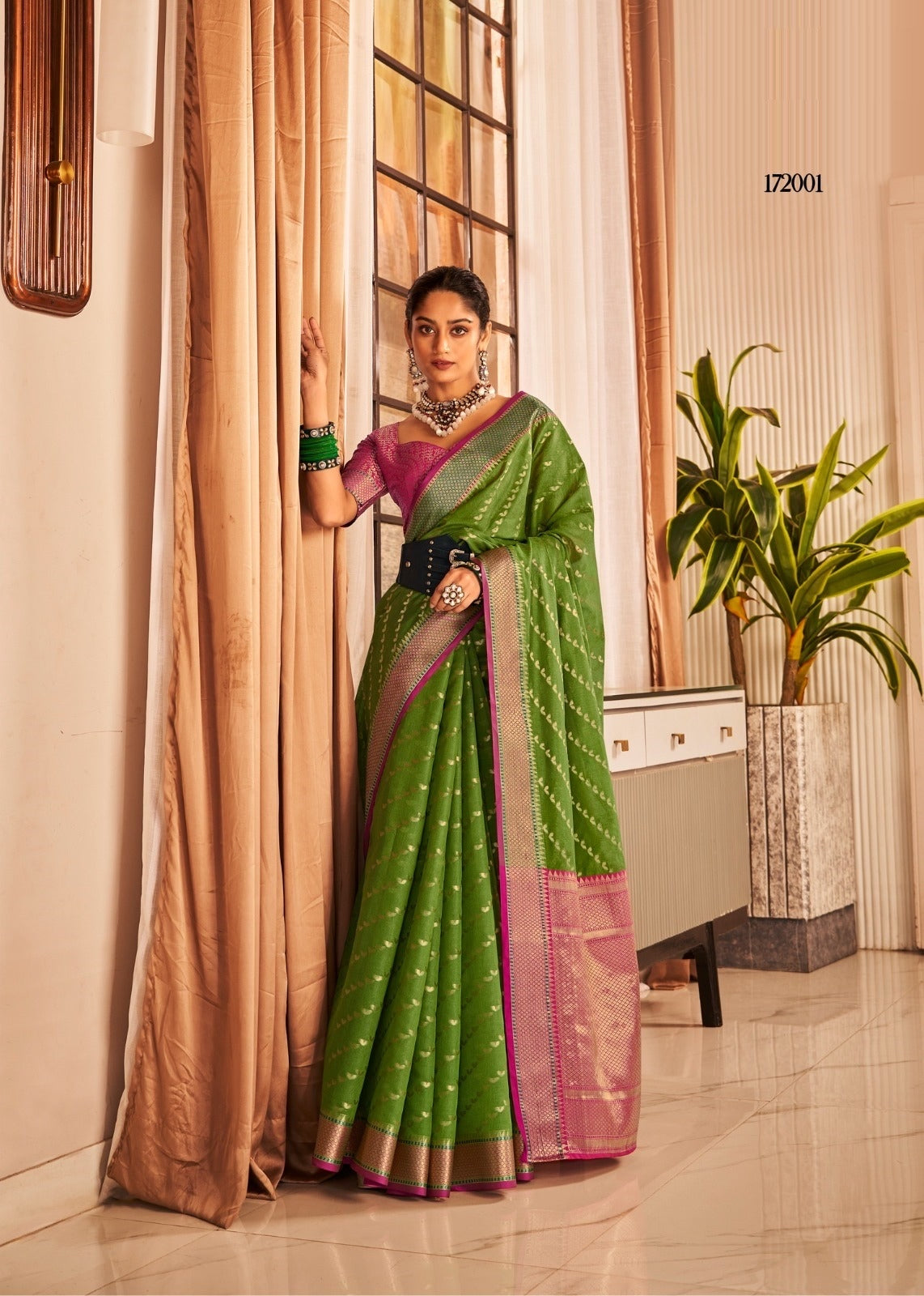 Green Banarasi designer silk saree