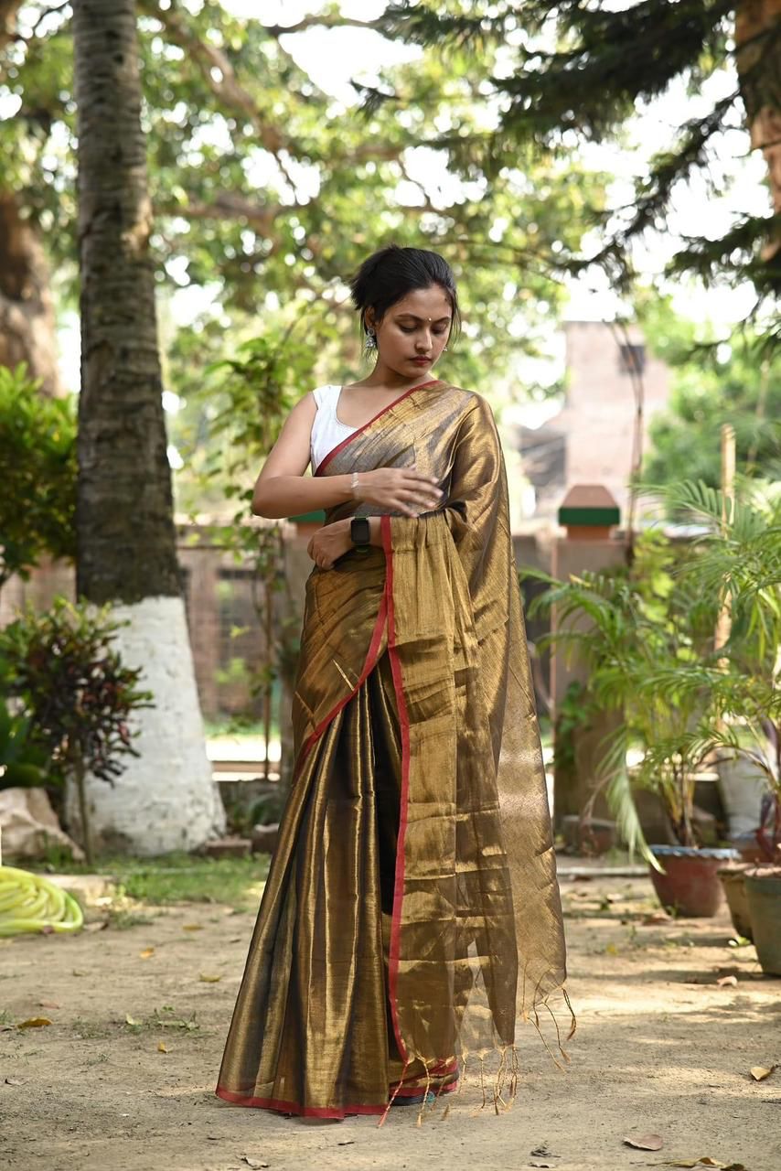 Gold Tissue Silk Saree With Blouse