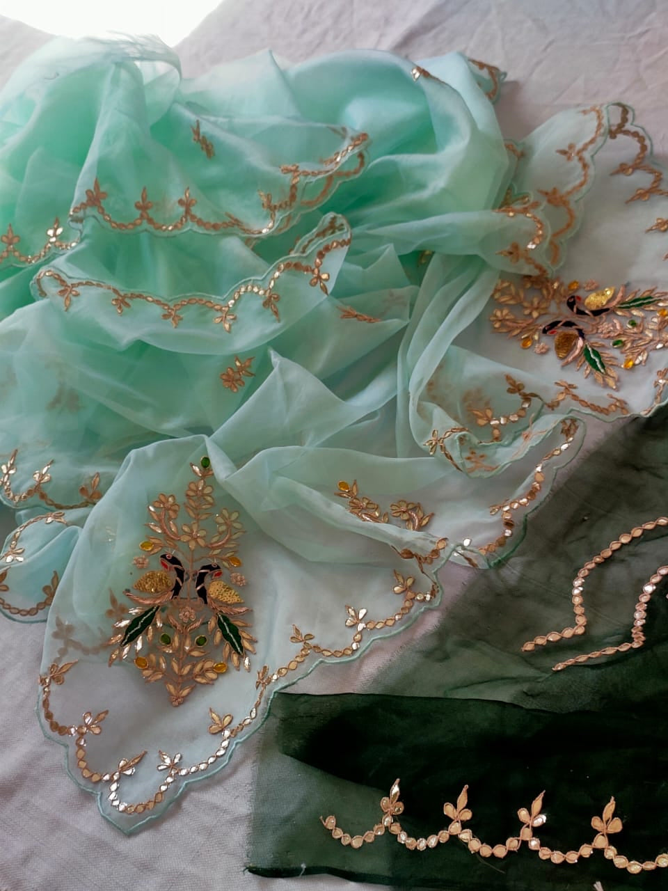 Green Organza handmade saree online 
