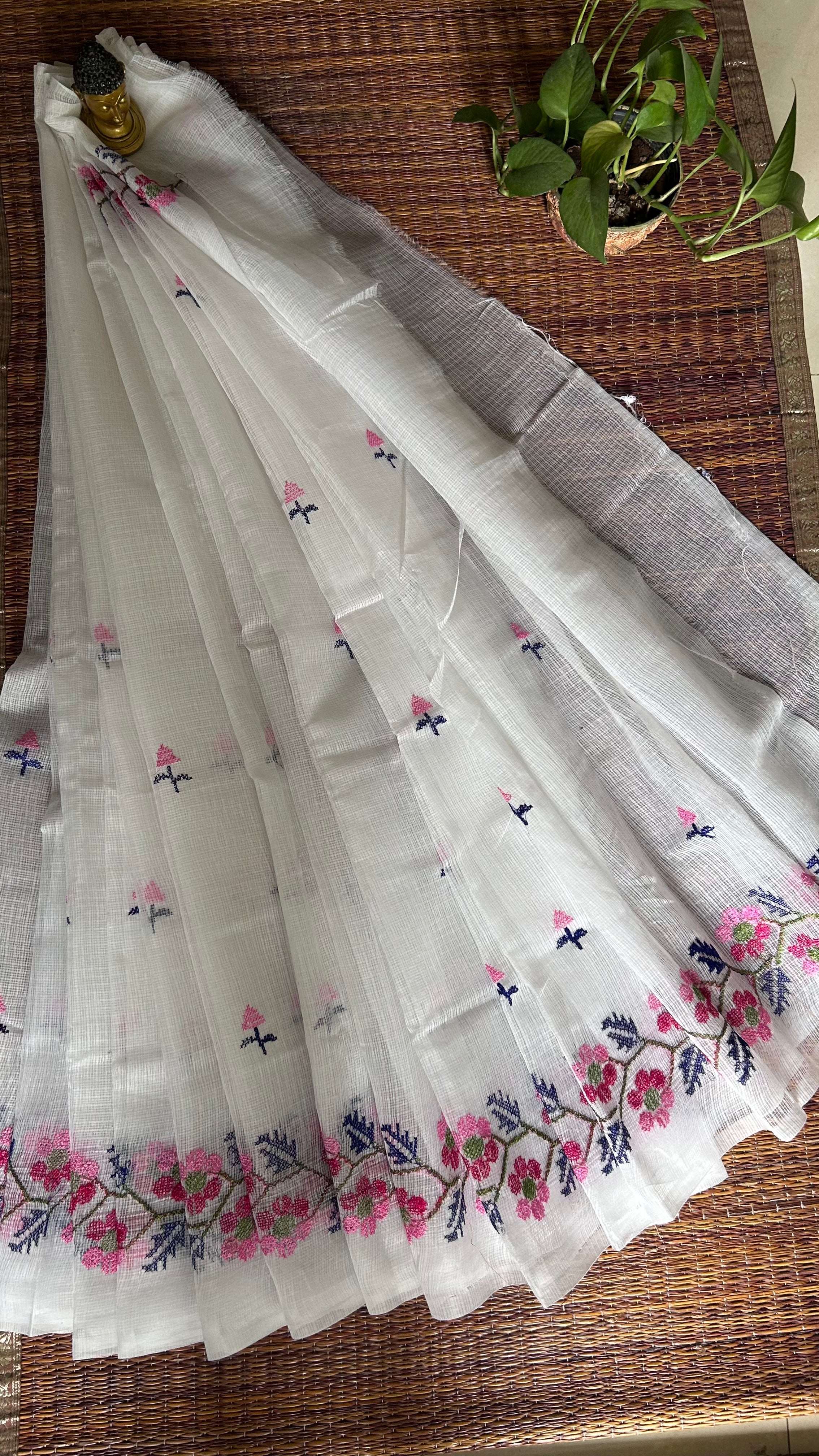 Rajmati- Cross Stitch Kota Doria Embroidery Work Saree In White