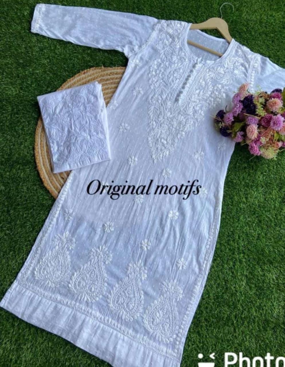 White Chikankari cotton Kurti With Pant