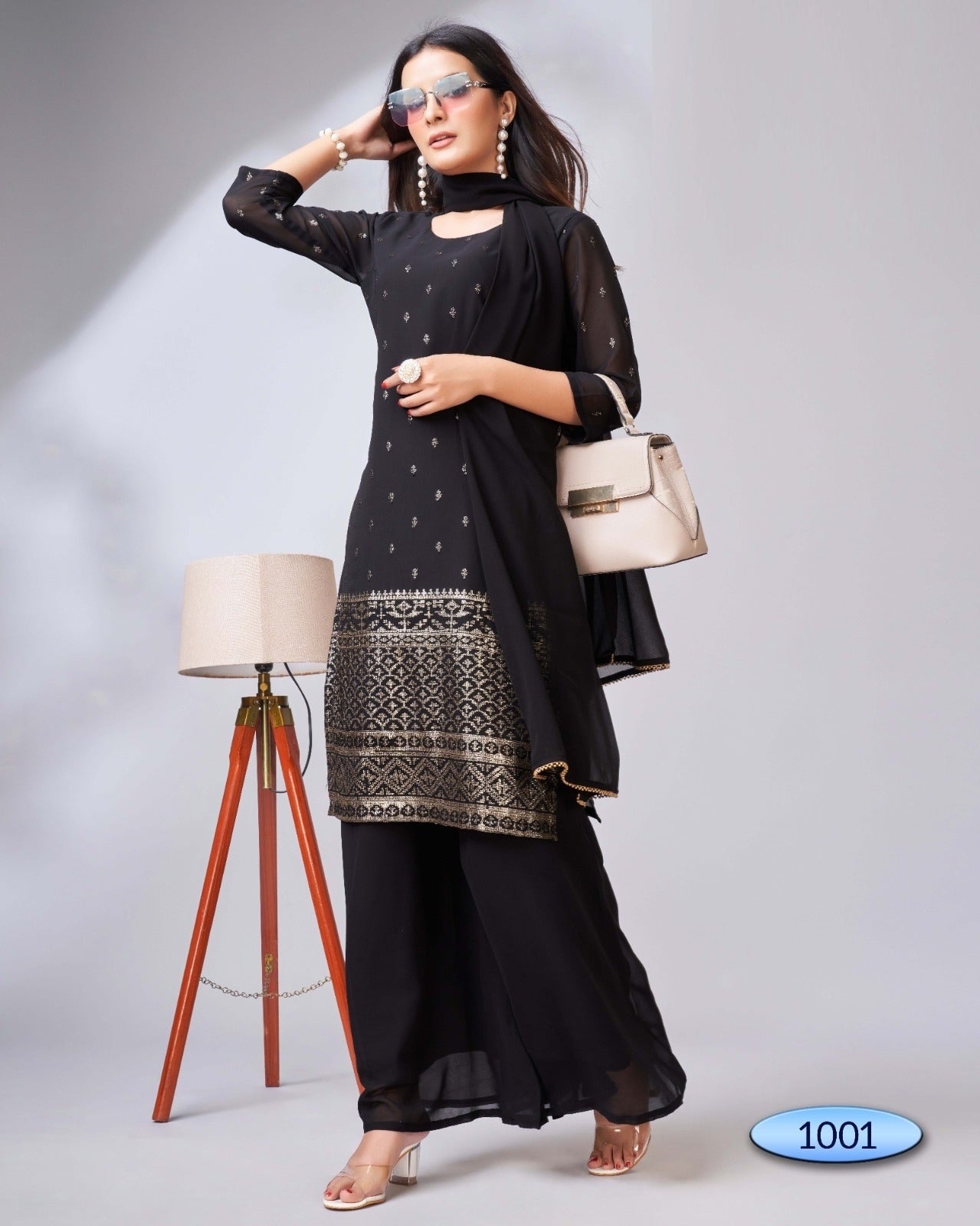 Black Georgette palazzo bottom suit