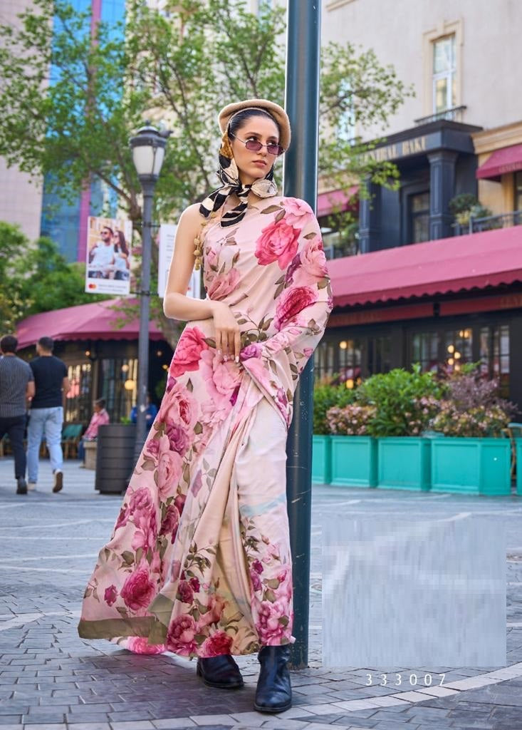 Silk Crepe Digital Print Peach Saree