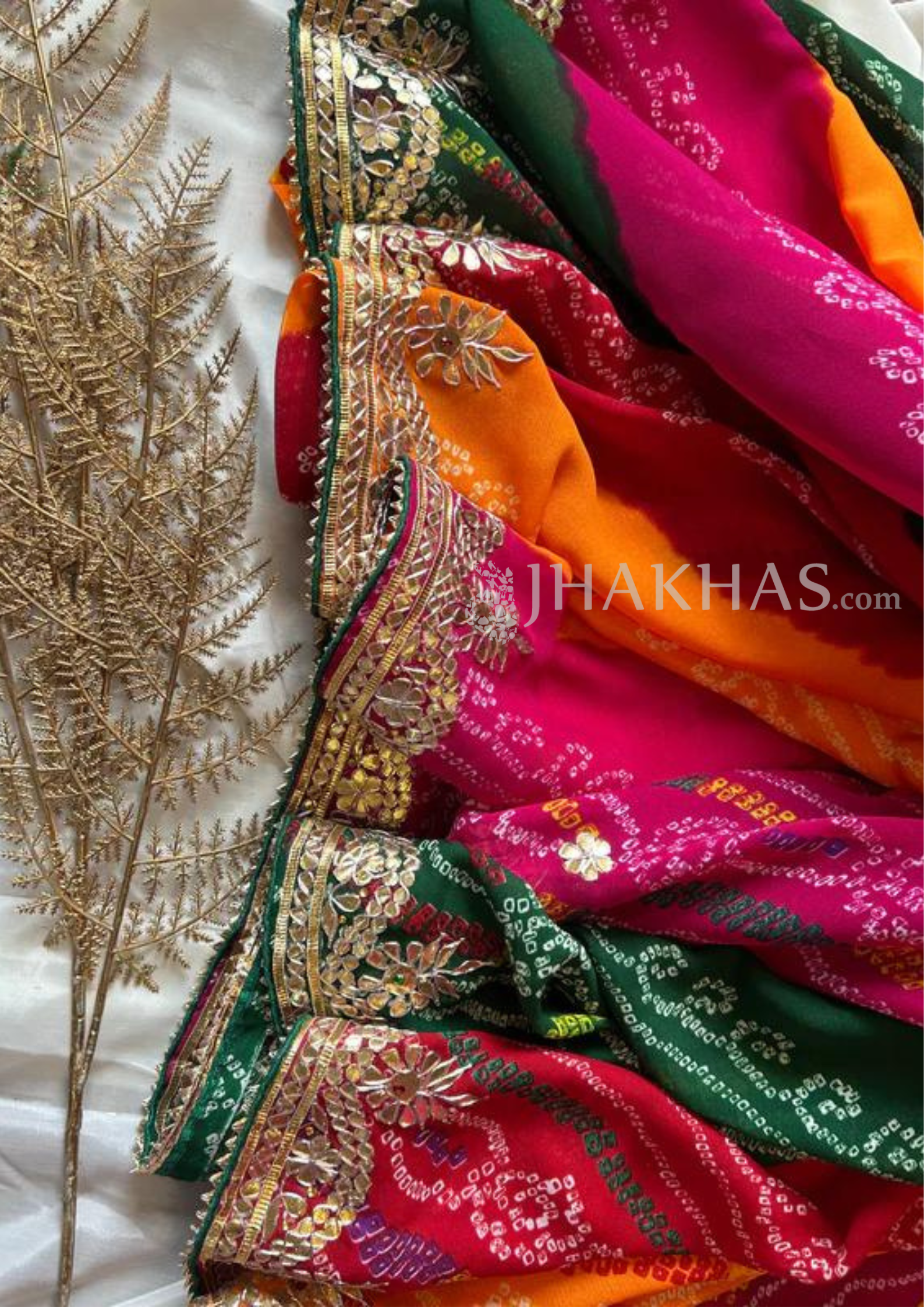 Multicolor Leheriya Bandhej Gota Patti Saree