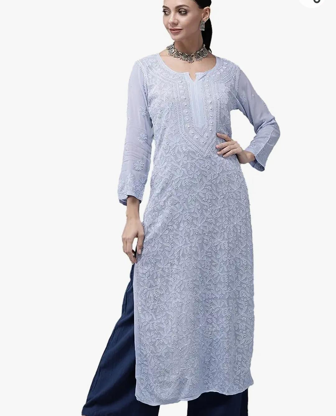 Chikankari Kurti in light blue