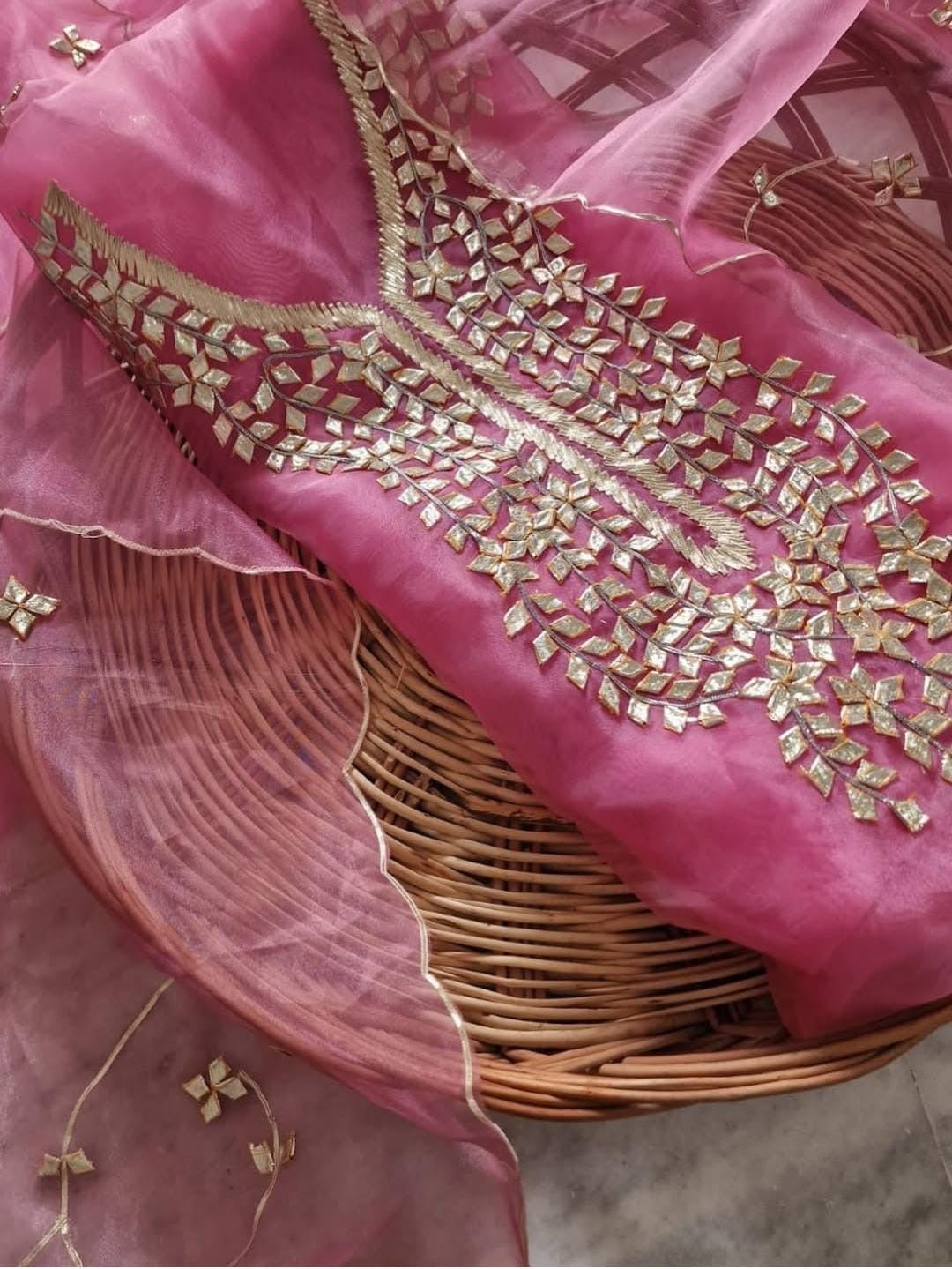 Pink Gota Patti Organza Suit