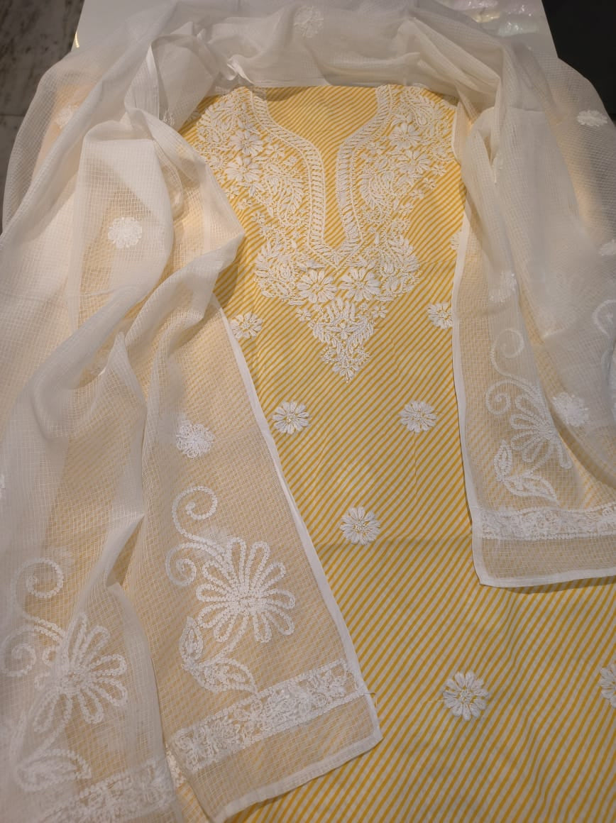 Yellow chikankari cotton kurti Salwa set 