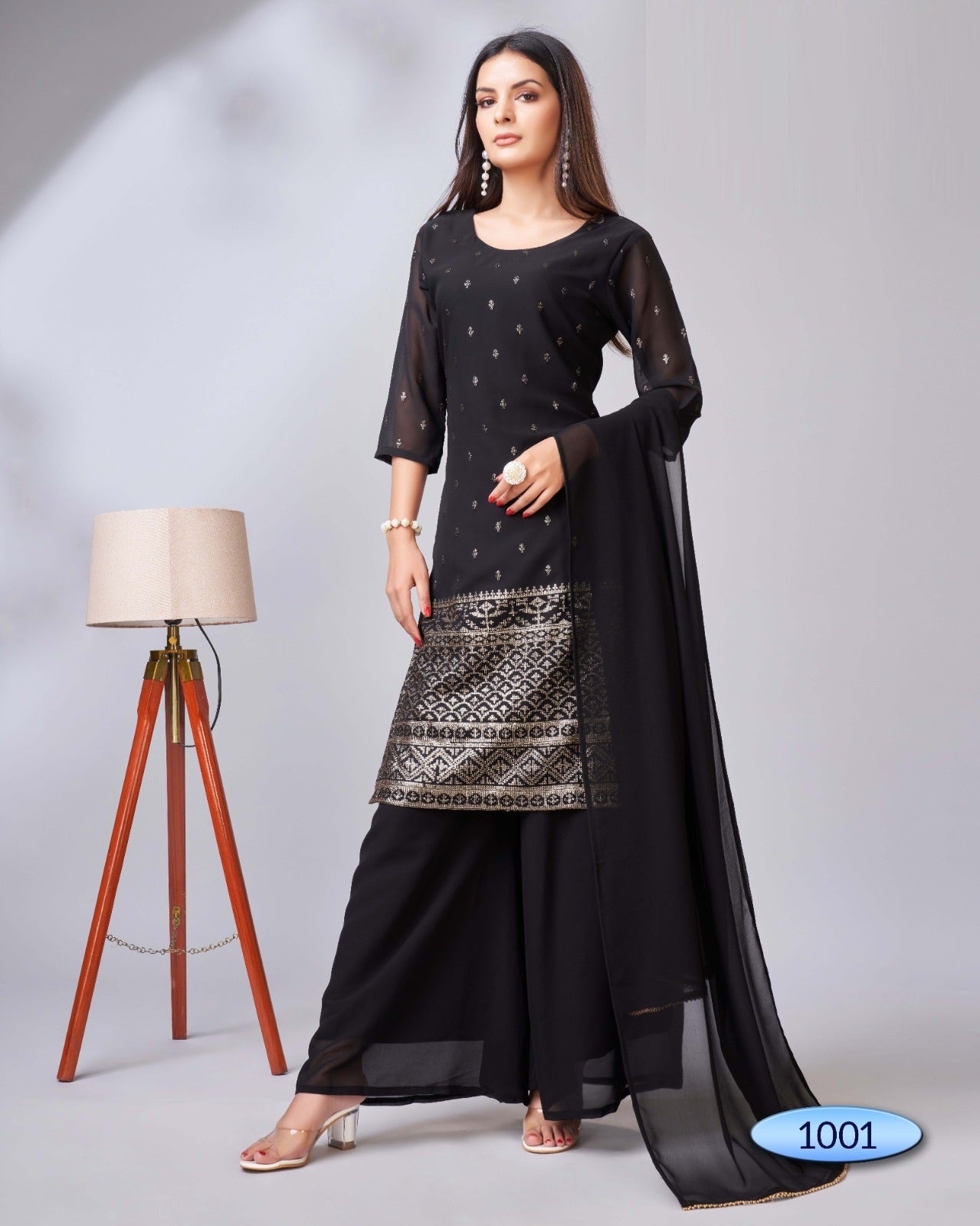 Black Georgette palazzo bottom suit