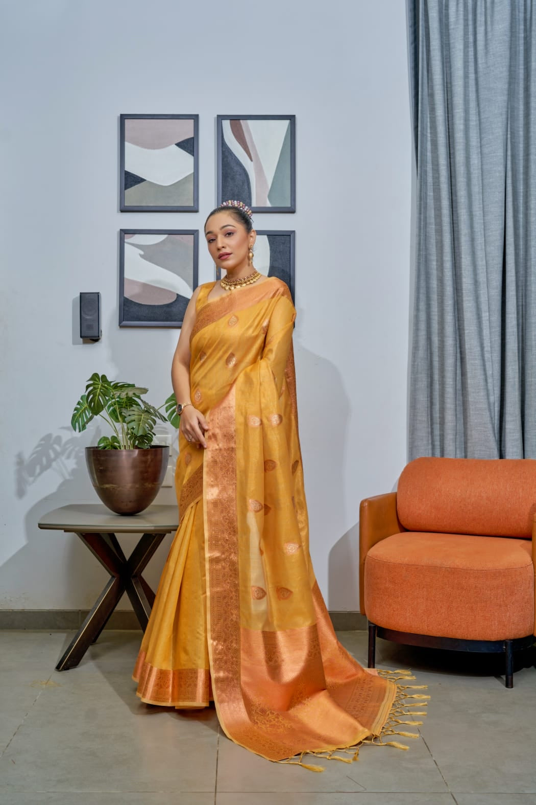 Pure tissue saree in mustard