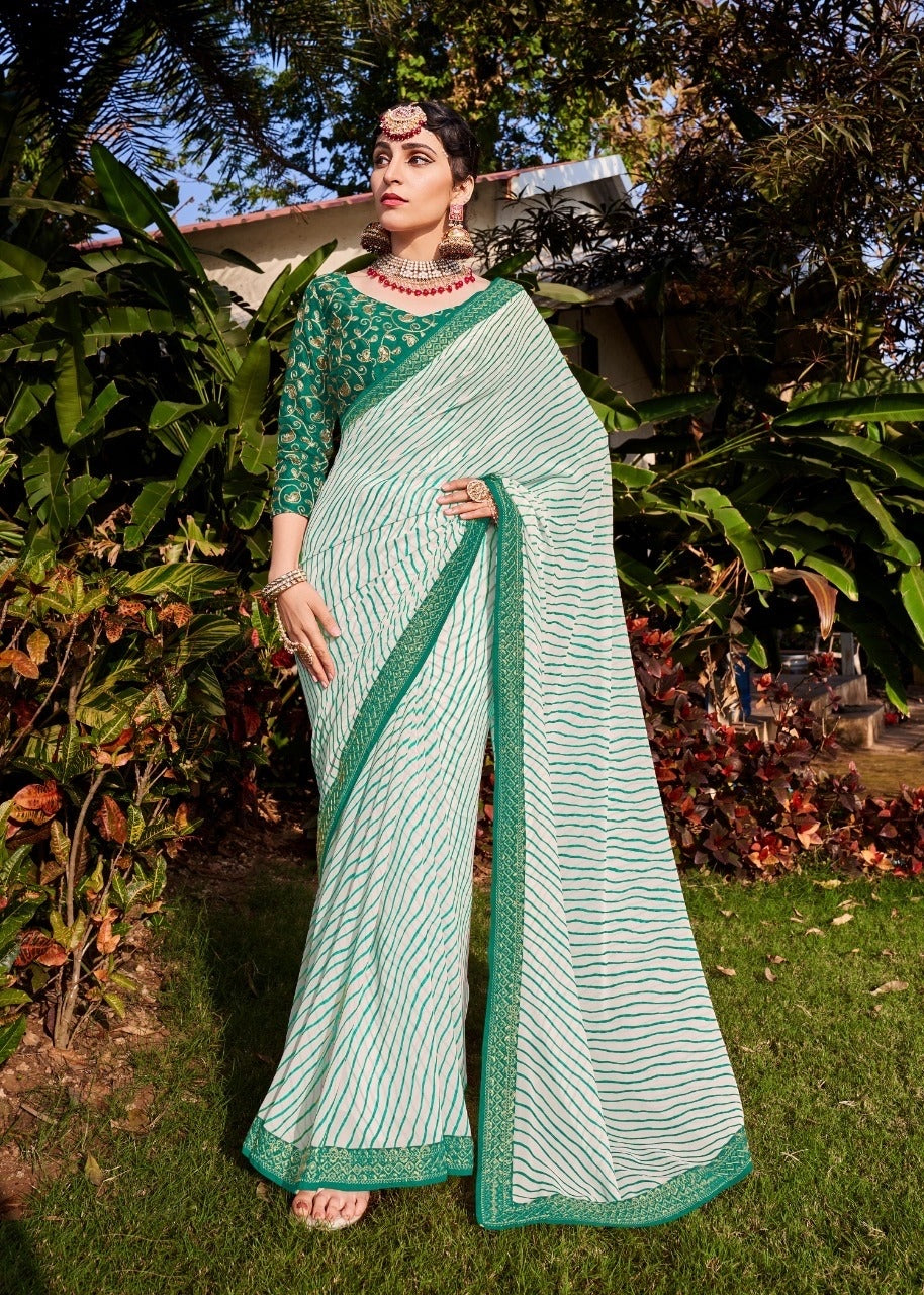 White Bandhani print Georgette saree