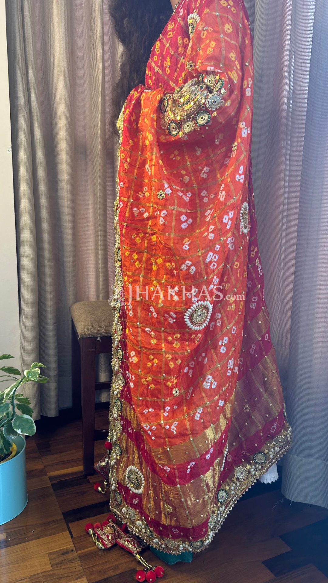 Bandhej Silk Red and Orange Marwadi Wedding Chunri