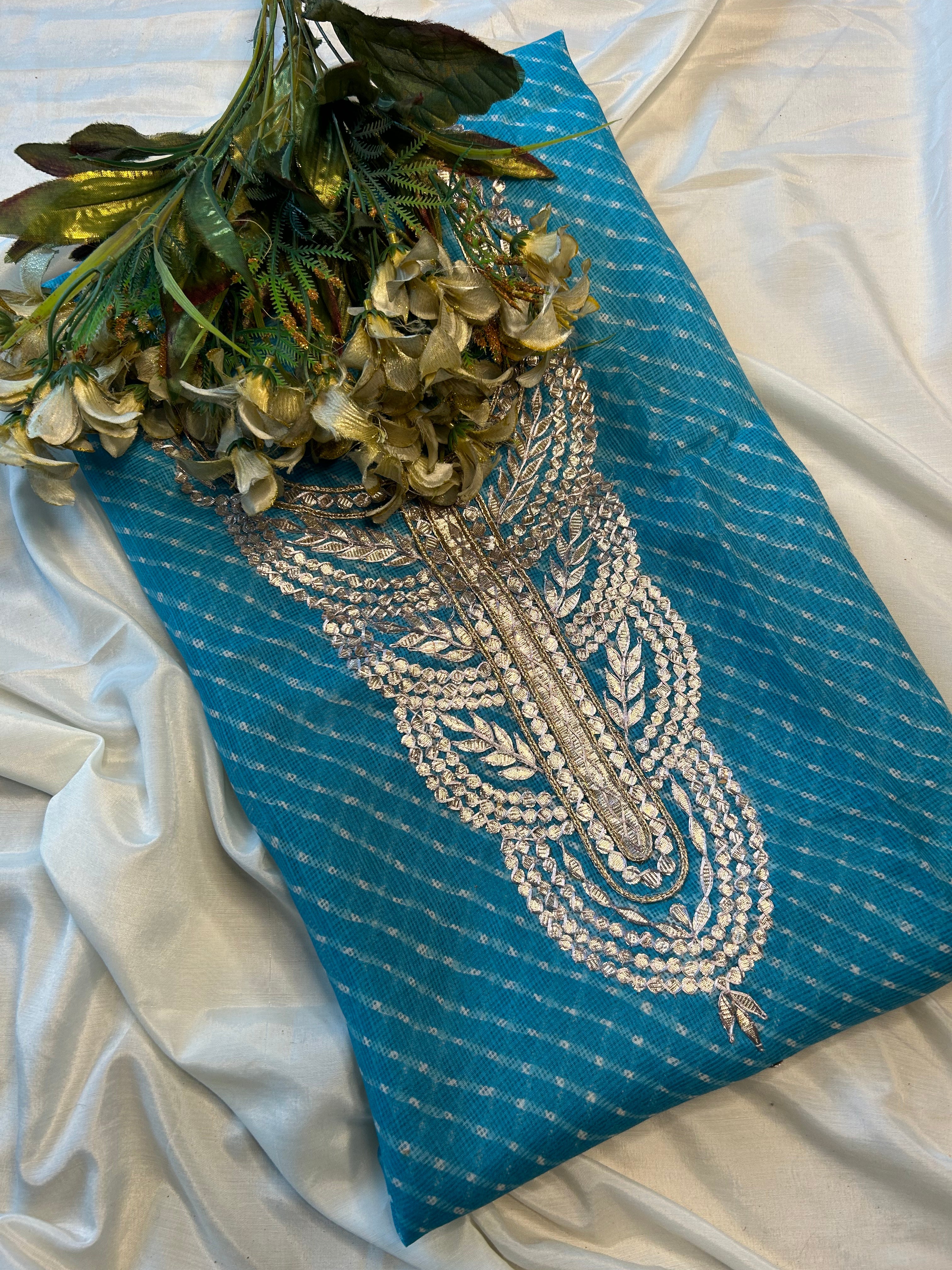 Light Blue Kota Doriya Leheriya Kurti