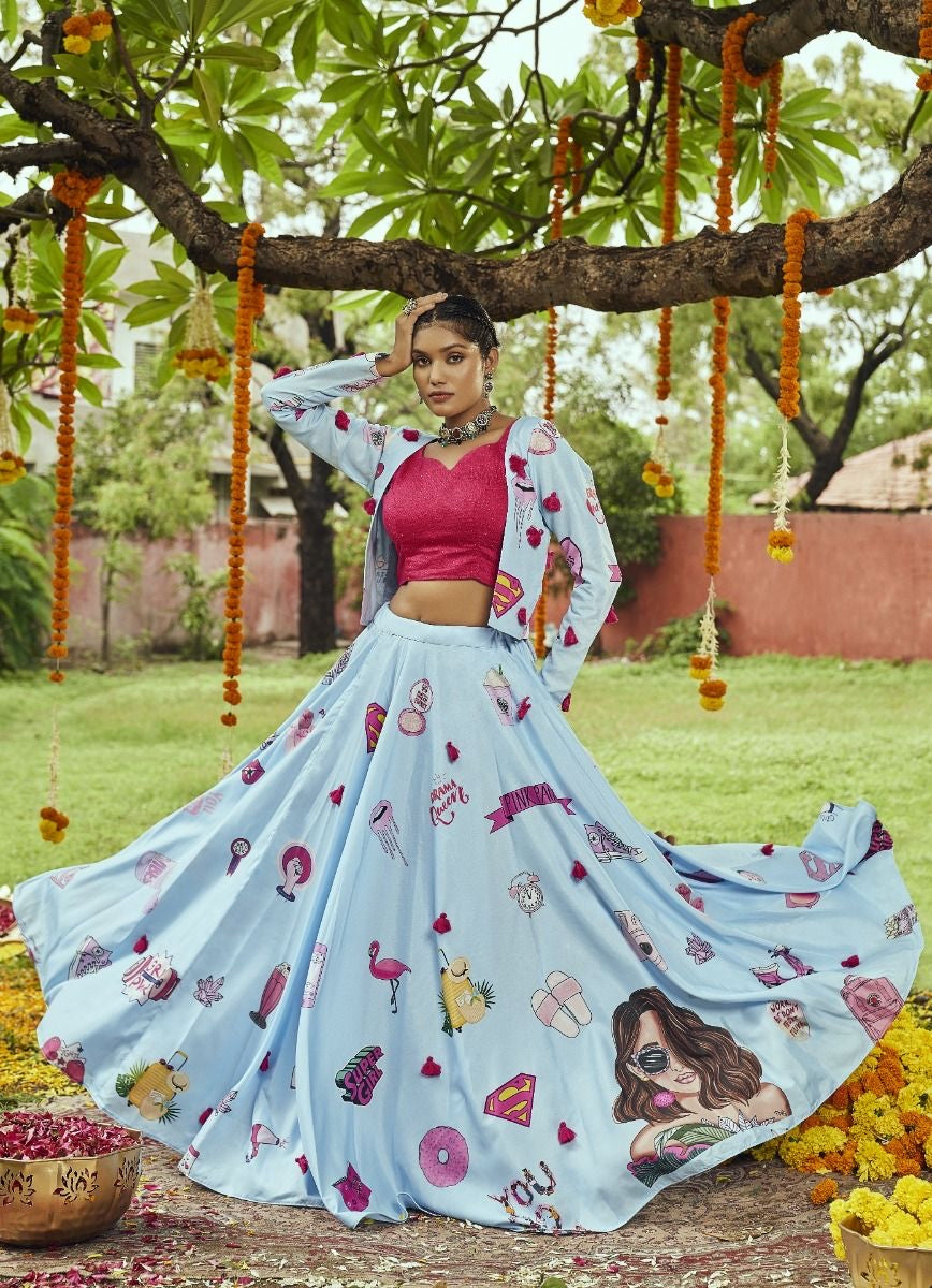 Sky Blue Navratri Lehenha Choli