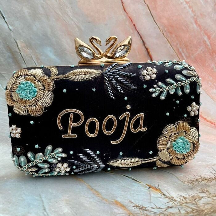 Customized Black Party Clutch