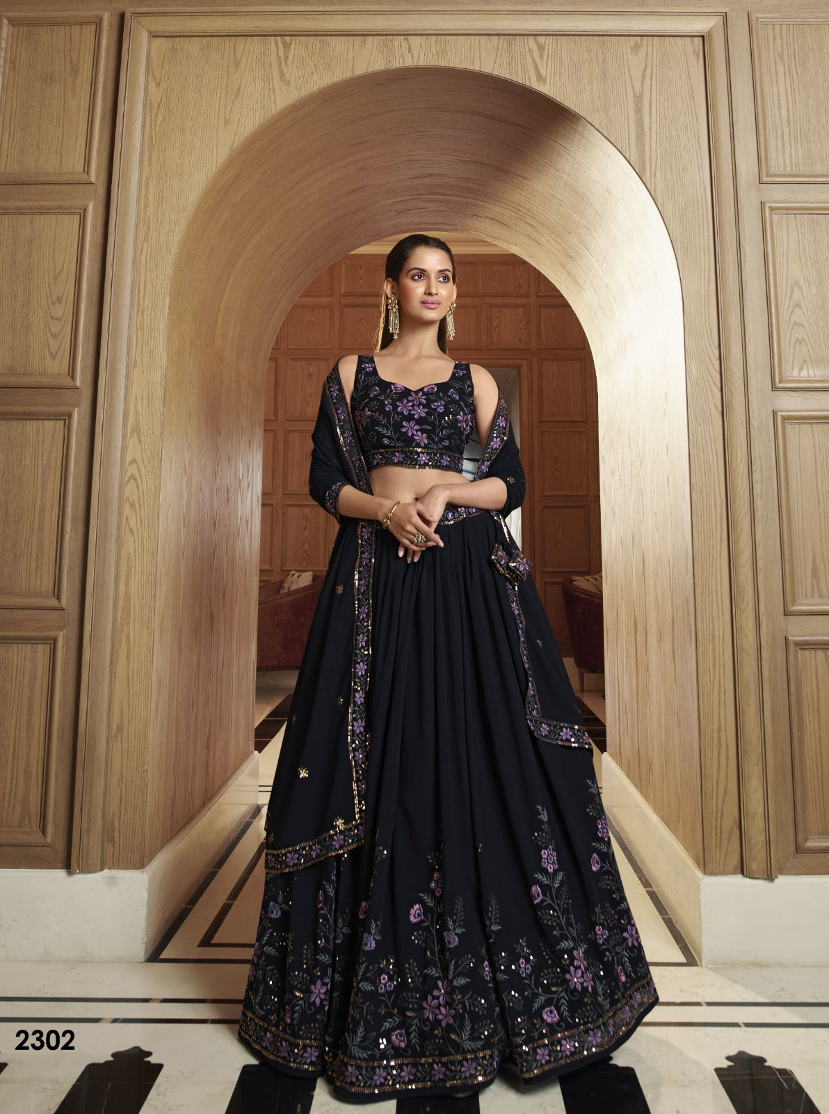 Georgette Lehenga In Black(semi Stitched)