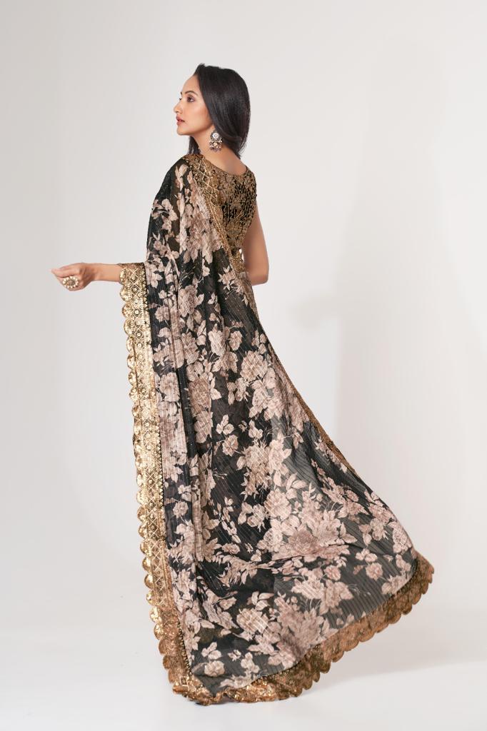 Black Organza Sequins Work Saree