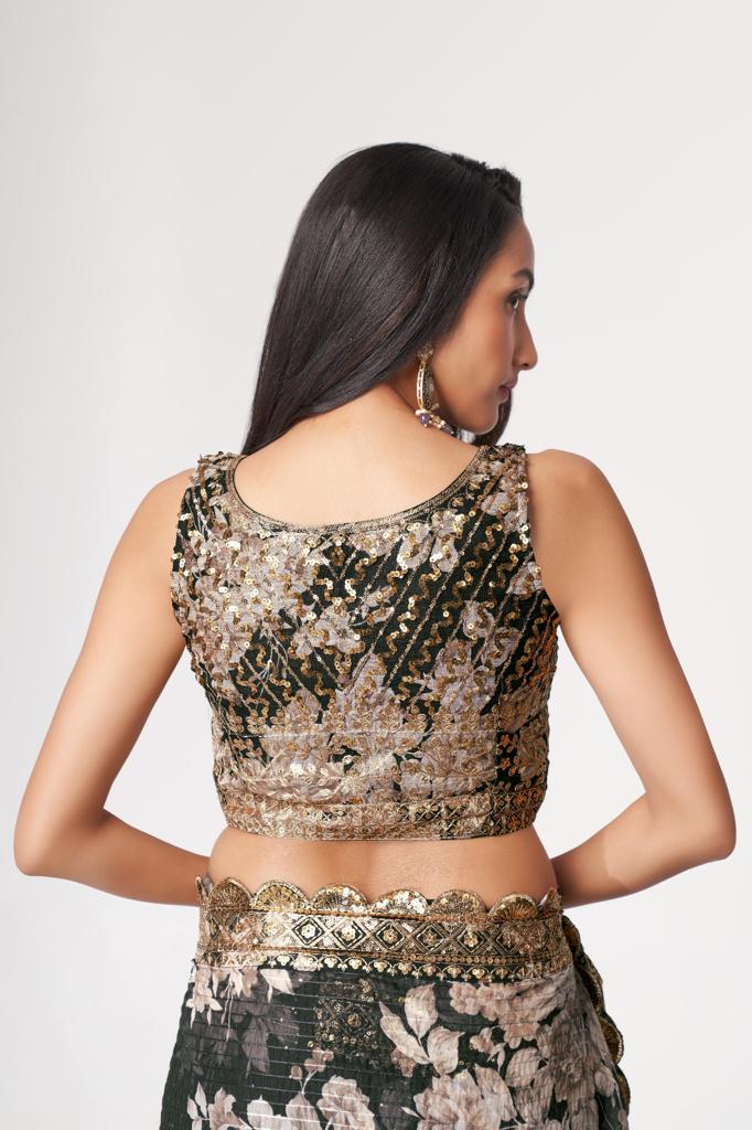 Black Organza Sequins Work Saree