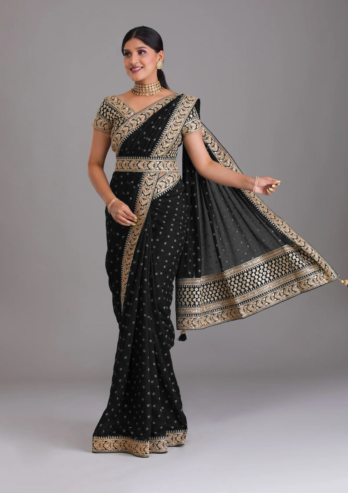 Silk Embroidery Saree In Black