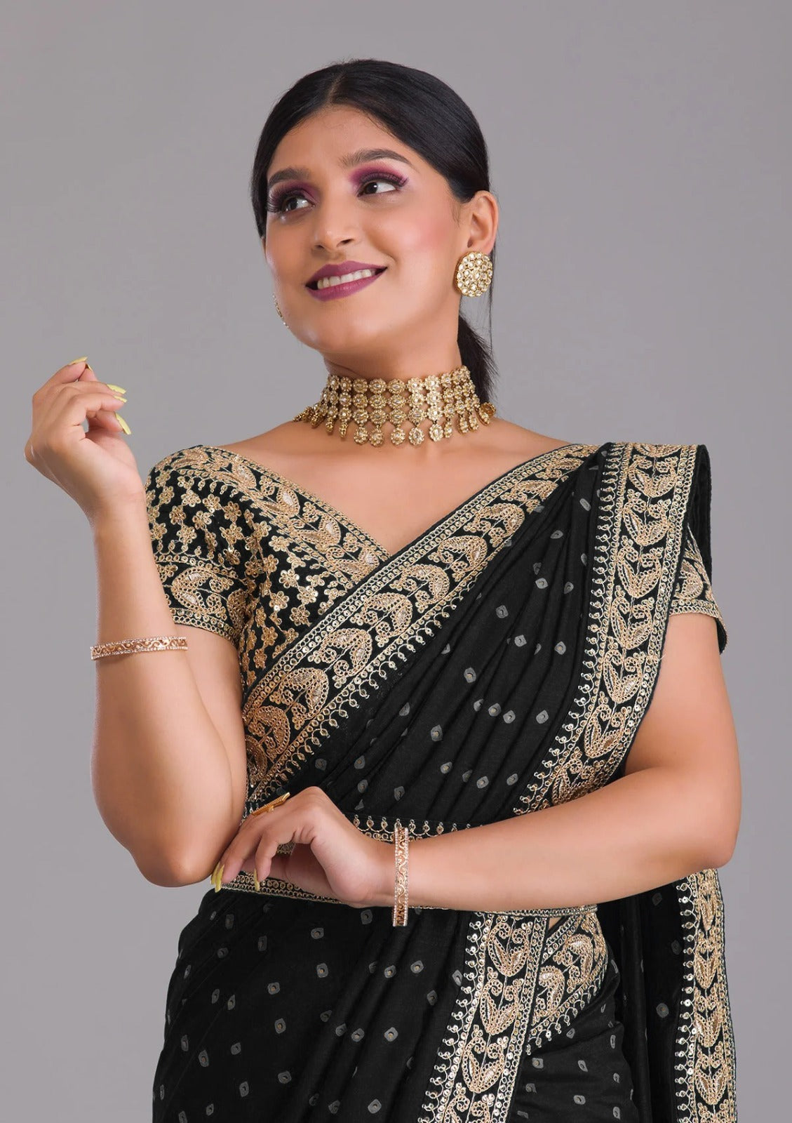 Silk Embroidery Saree In Black