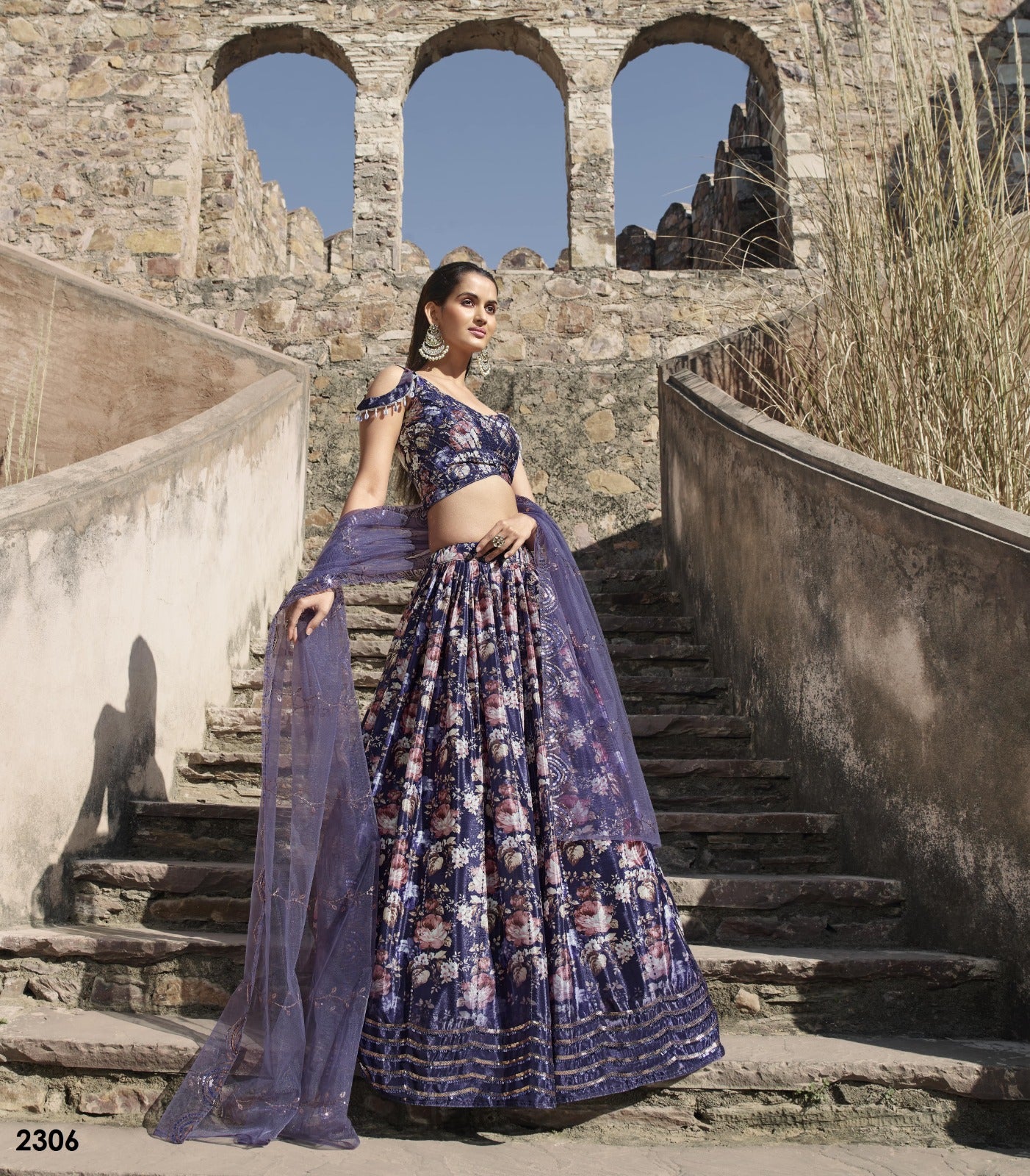 Georgette Lehenga In Blue (semi Stitched)