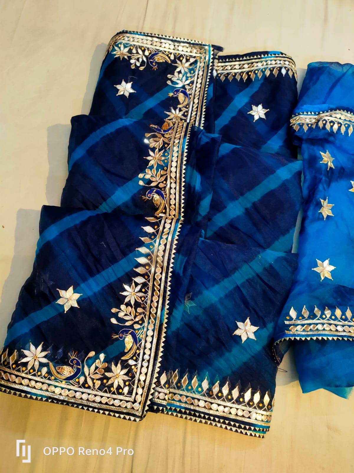 Organza Gota Patti Work Saree In Blue