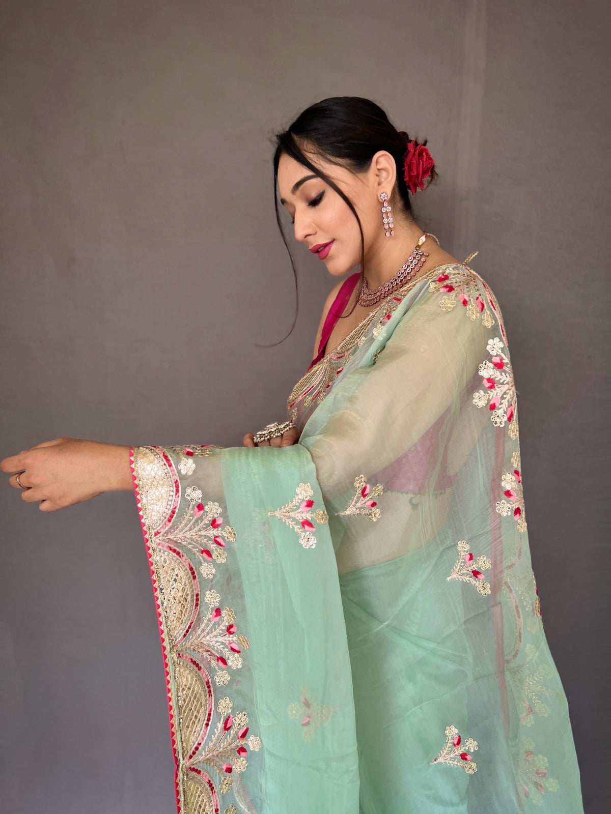 Blue Organza Soft Silk Saree