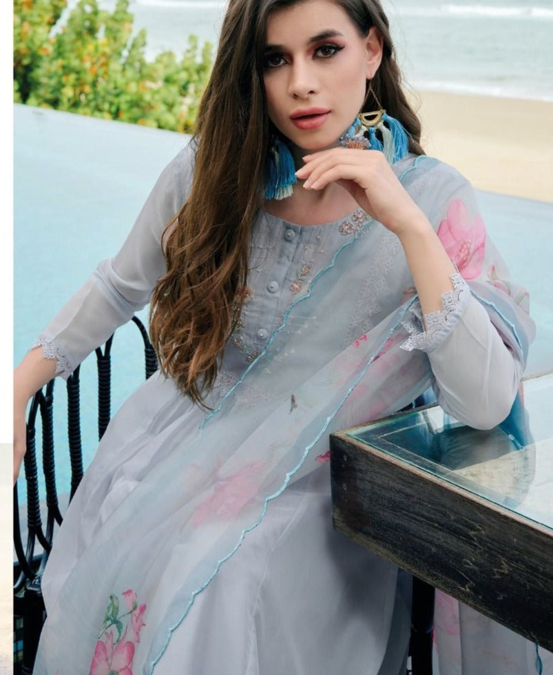 Trending Organza Suits In Blue(Readymade)