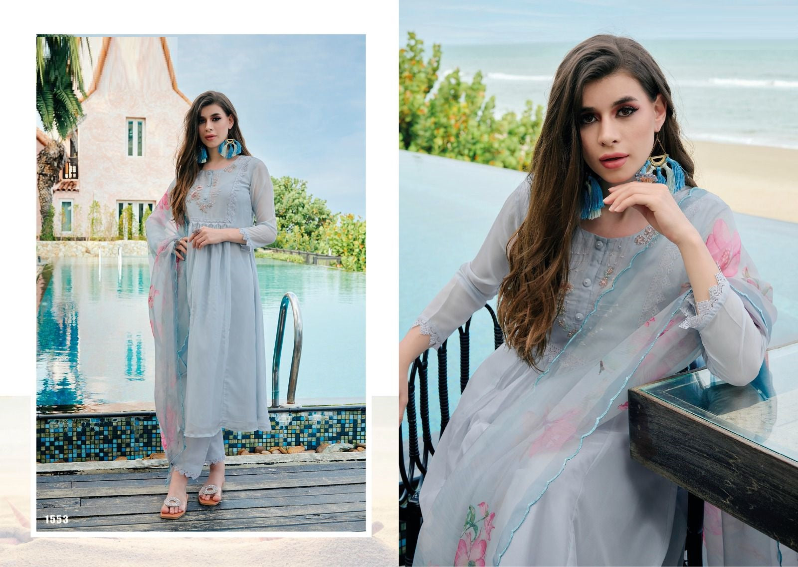 Trending Organza Suits In Blue(Readymade)