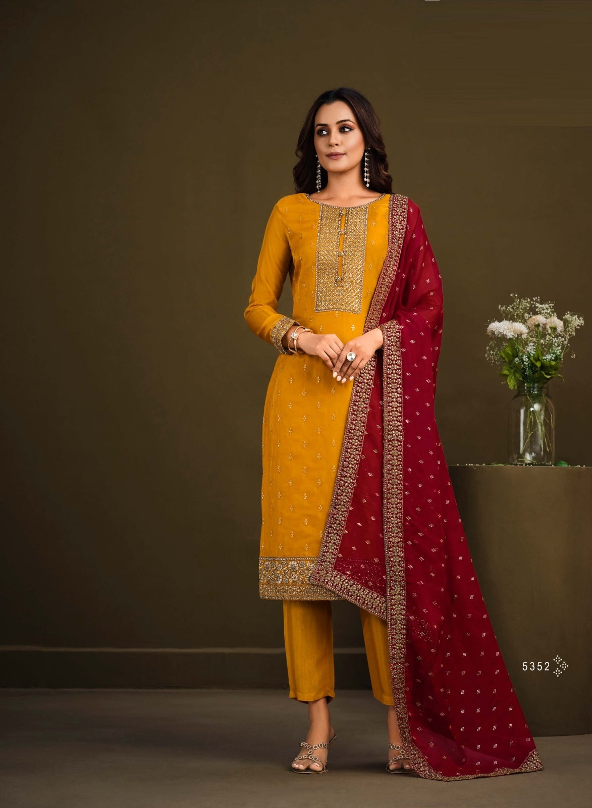 Party wear suit in yellow