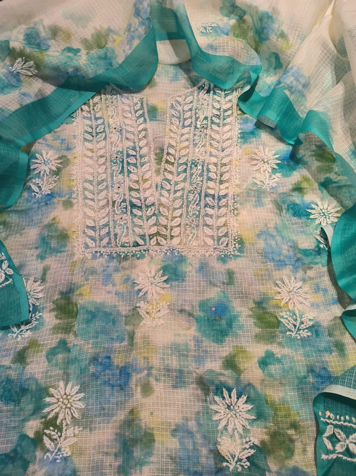 Kota embroidered Chikankari in grey blue